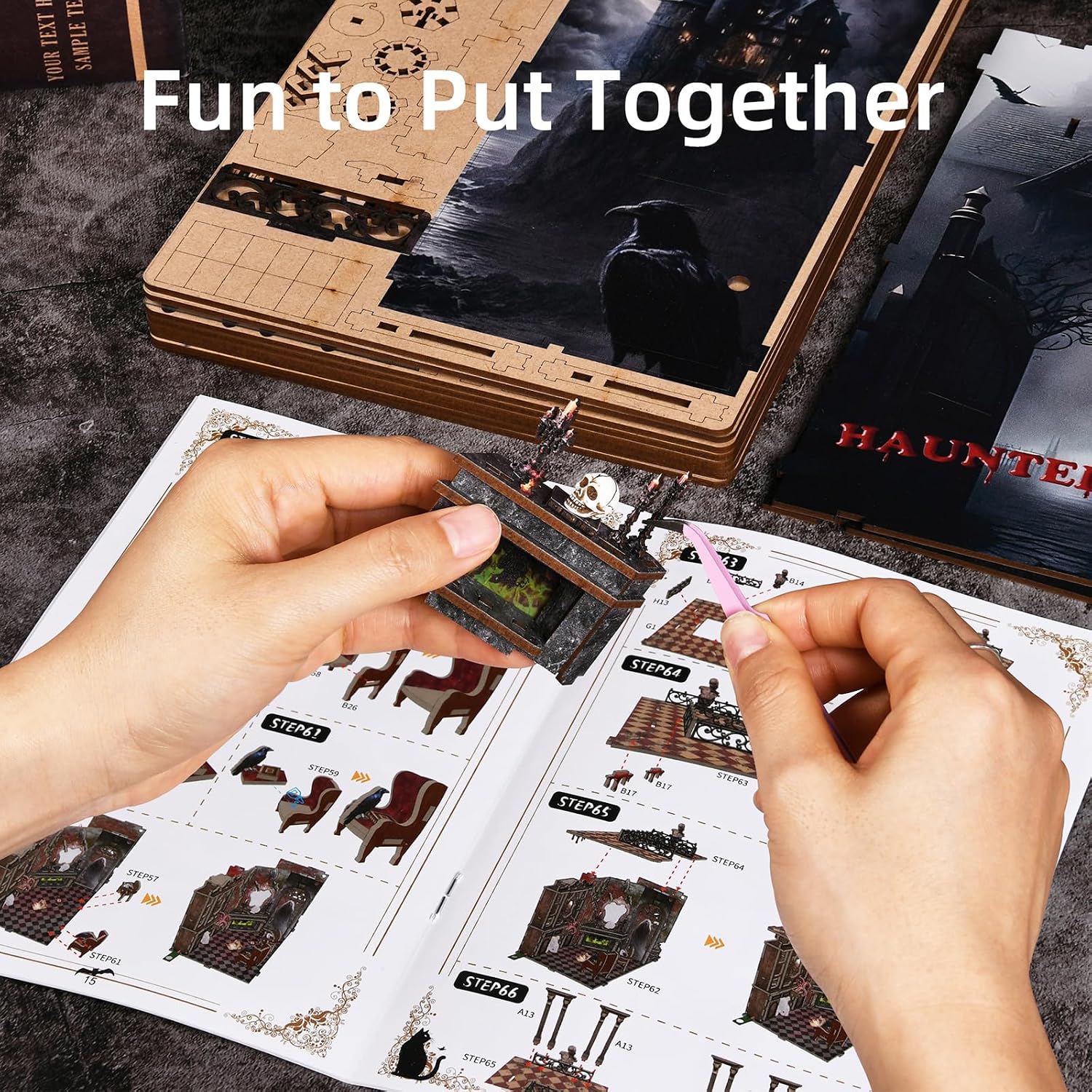 Haunted Book Nook Kit, DIY Miniature House Kit 3D Puzzles for Adults, Halloween 3D Puzzle, Bookshelf Decor Gifts for Family, Friends (Haunted Mansion)