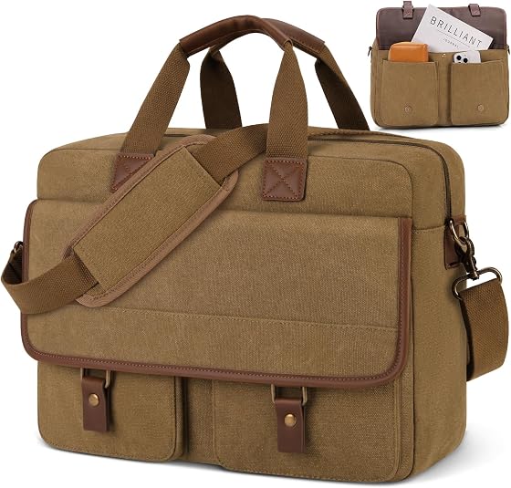 Sac Ordinateur Homme Sacoche Ordinateur 15,6 LUBARDY - Cuir PU Imperméable - Bandoulière Amovible - Style Vintage - Professionnel Rangement Ordinateur Documents