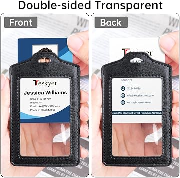 Teskyer 2 Pack Double Sided Clear Badge Holder with Lanyard, Black