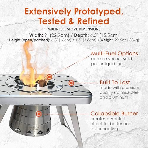 Miniatura 3 de nCamp Kitchen to Go - Juego de 5 piezas, estufa portátil compacta de múltiples combustibles, adaptador de propano ISO, superficie de preparación de