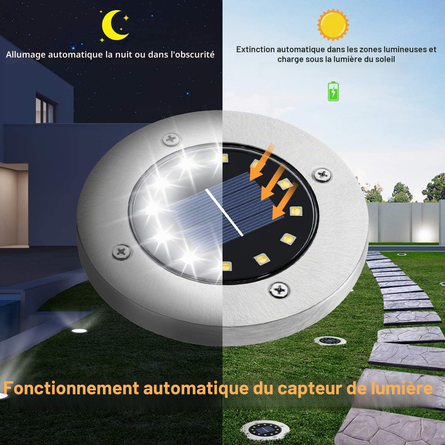 Lot de 12 lampes solaires d'extérieur - 12 LED - 800 mAh - Avec panneau solaire mis à niveau - Lampe de jardin - Spot décoratif pour pelouse, trottoir, piscine, terrasse (blanc froid)