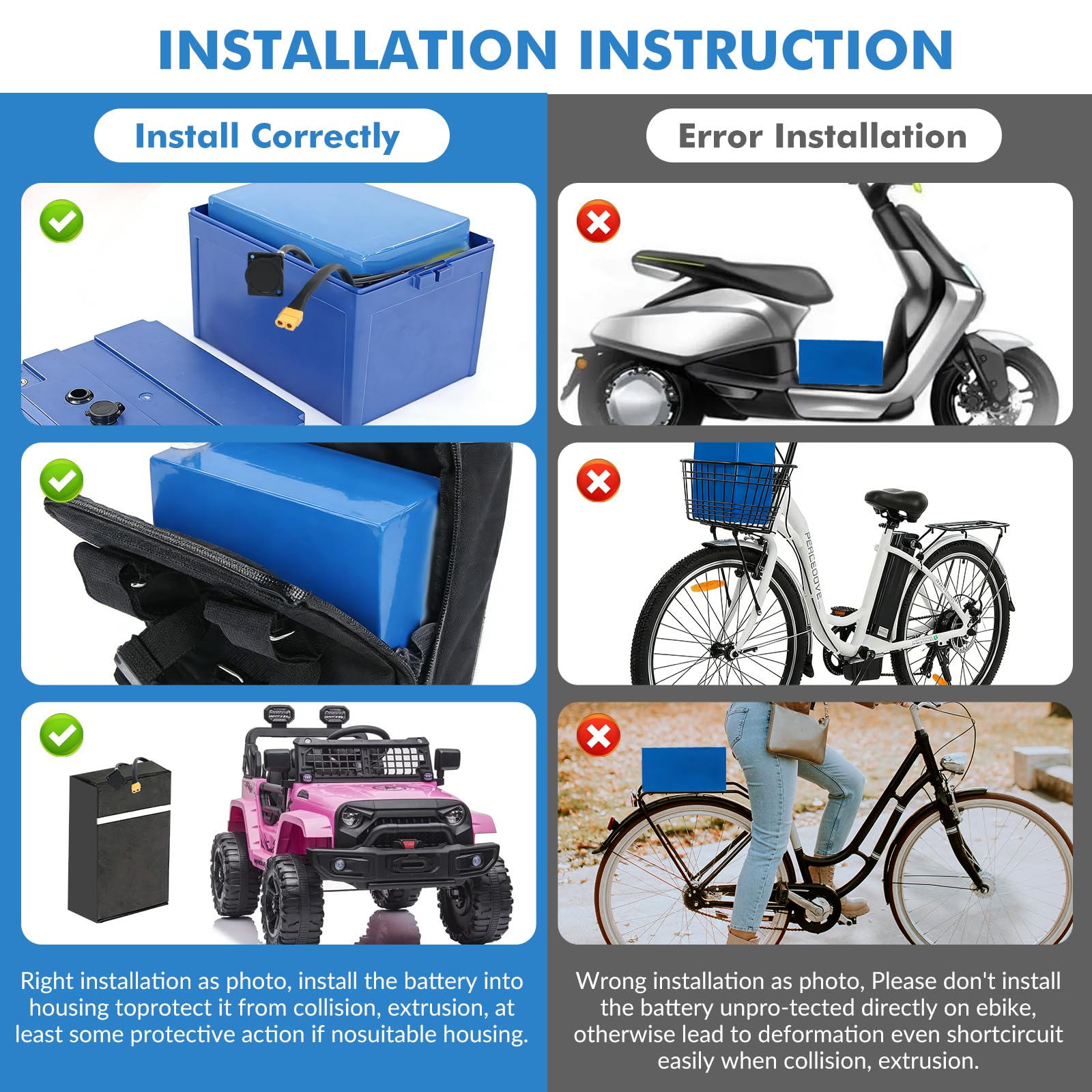 48V 20AH Batería De Bicicleta Eléctrica con Cargador 3A, para 48V Motor, Batería de Litio de Alta Capacidad para Go-Karts, Scooters y Motos Eléctricas