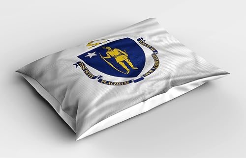 Miniatura 2 de Ambesonne American Pillow Sham, Massachusetts Flagg Holds a Bow and Pointing Downward Arrow, Decorative Standard Size Printed Pillowcase, 26" X 20",