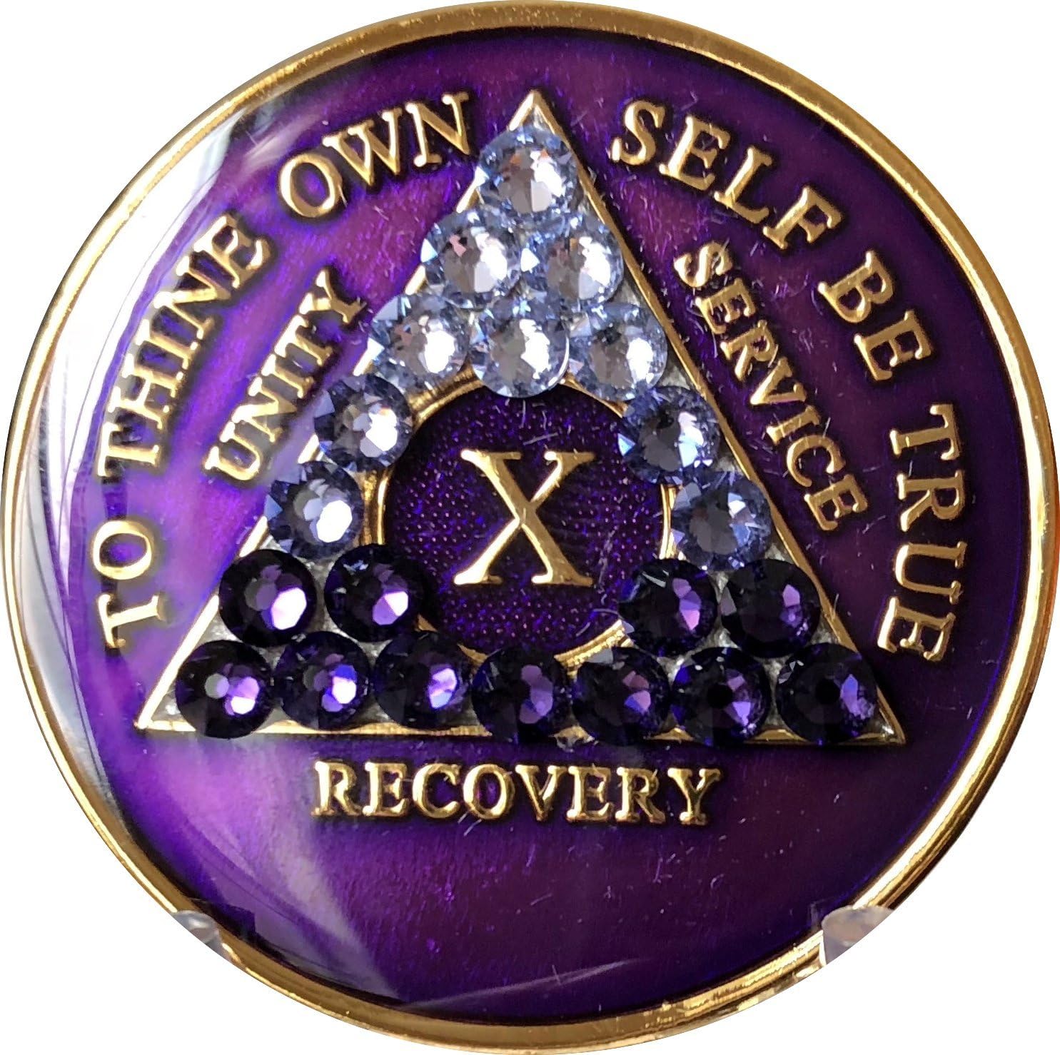 10 Year AA Medallion Purple Tri-Plate Transition Crystal Chip X