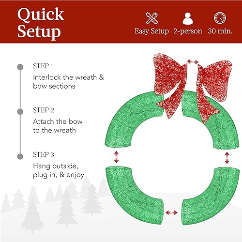 Miniatura 72 de Best Choice Products 48in Pre-Lit Outdoor Christmas Wreath Decoration, LED Metal Holiday Decor for Home w/ 140 Lights, Bow - Green/Red