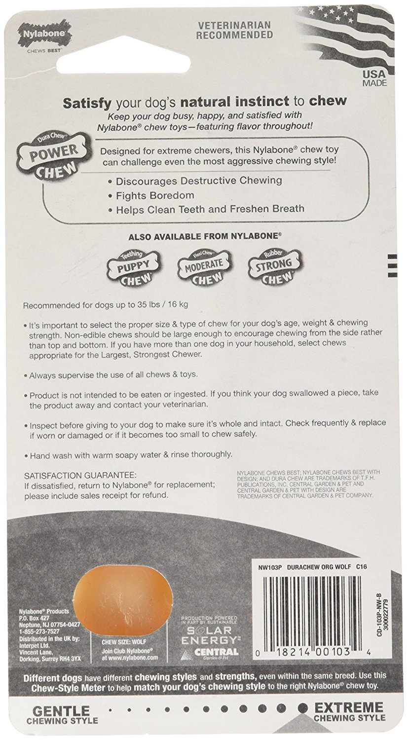 Nylabone DuraChew Original Wolf Size Nylon Dental Bone 35 lb Dogs - 5 Pack