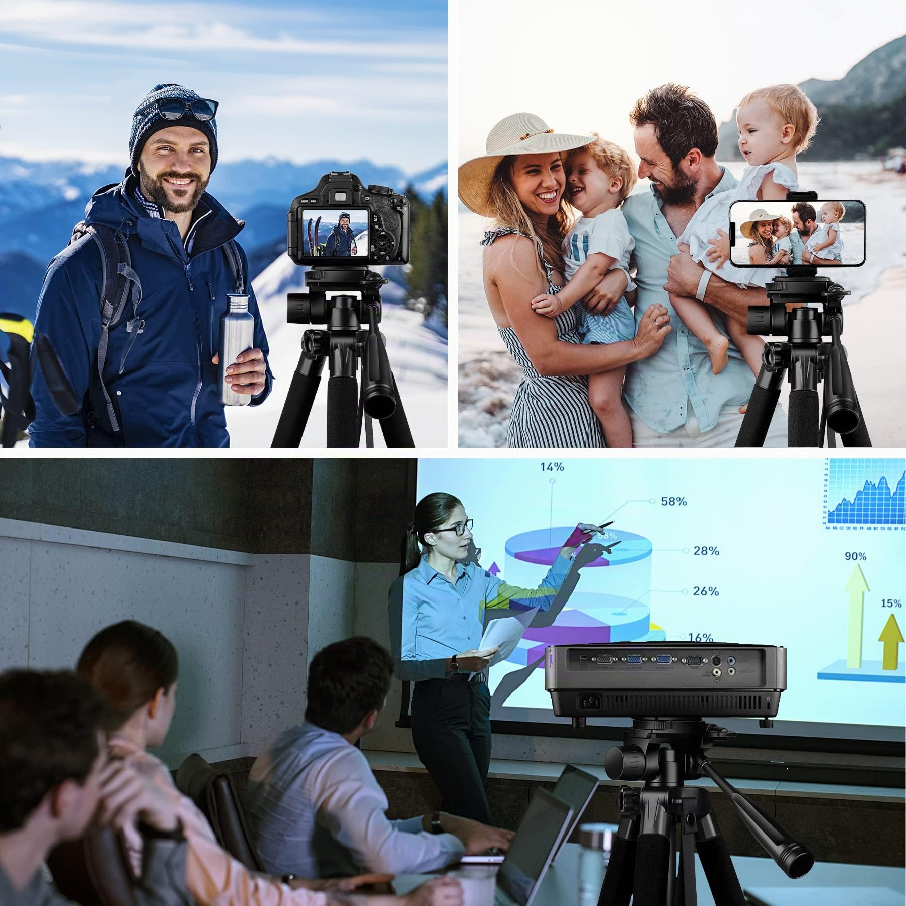 JOILCAN Treppiede Fotocamera 65"/165cm, Treppiedi in Alluminio con Supporto Telefonico & Borsa da Trasporto, Leggero bile Treppiede per Canon/Nikon/Sony/DSLR/Smartphone, Carico Massimo 5,5 kg-Nero