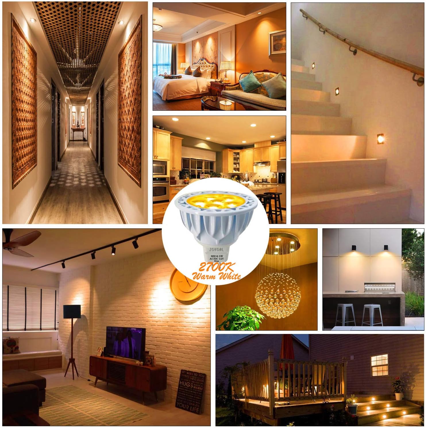 MR16 Led Bulbs,Not Dimmable, 5W Replace 35W 50W Halogen Equivalent,Warm White 2700K,12V Low Voltage MR16 GU5.3 Spotlight Bulb for Outdoor Landscape Flood Track Lighting,650lm,40 Deg,6-Pack