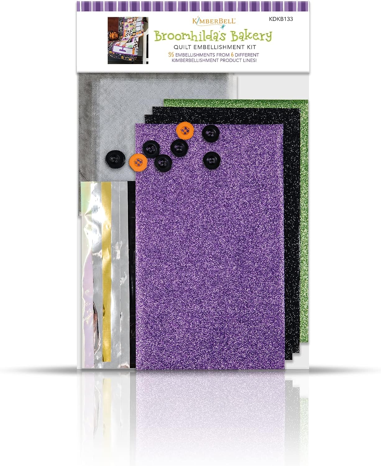 Kimberbell Embellishment Kit Broomhilda’s Bakery (35 Pcs): Includes Buttons, Mylar, Applique Glitter, Tulle, Colored Twine, Vinyl Sheets, Pair with Machine Embroidery Pillow Design