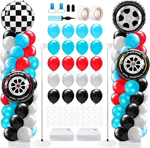 Miniatura 28 de Kasyat Juego de 2 soportes de columna de globos de discoteca de los años 90 y 80 con bola de discoteca, nota musical, globo de estrella explosiva de