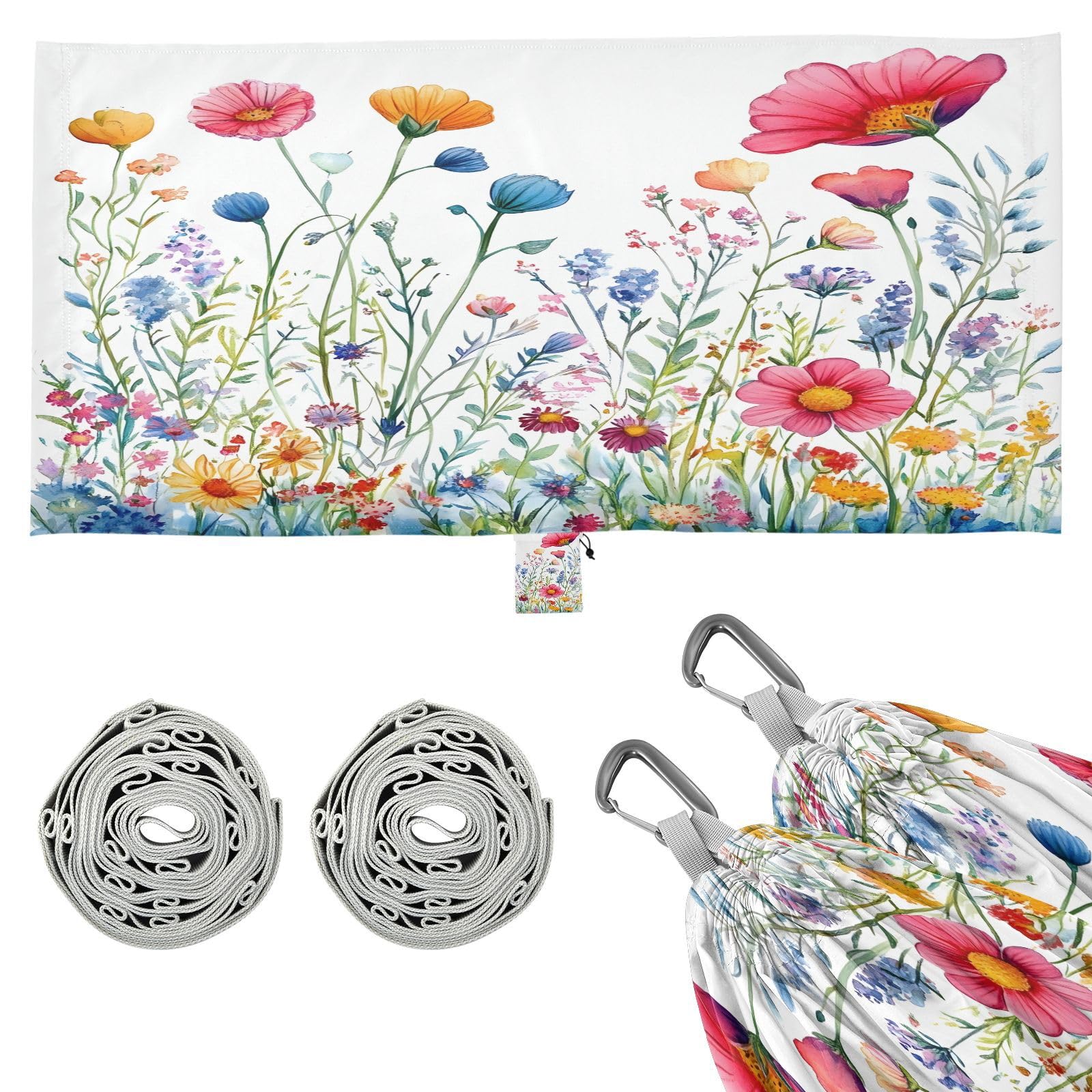 ATTX Beautiful Watercolor Wildflowers Camping Hammock - Lightweight & Portable Hammocks, Heavy Duty 330lbs Capacity for Indoor, Hiking, Backpacking, Travel, Backyard, Beach#61