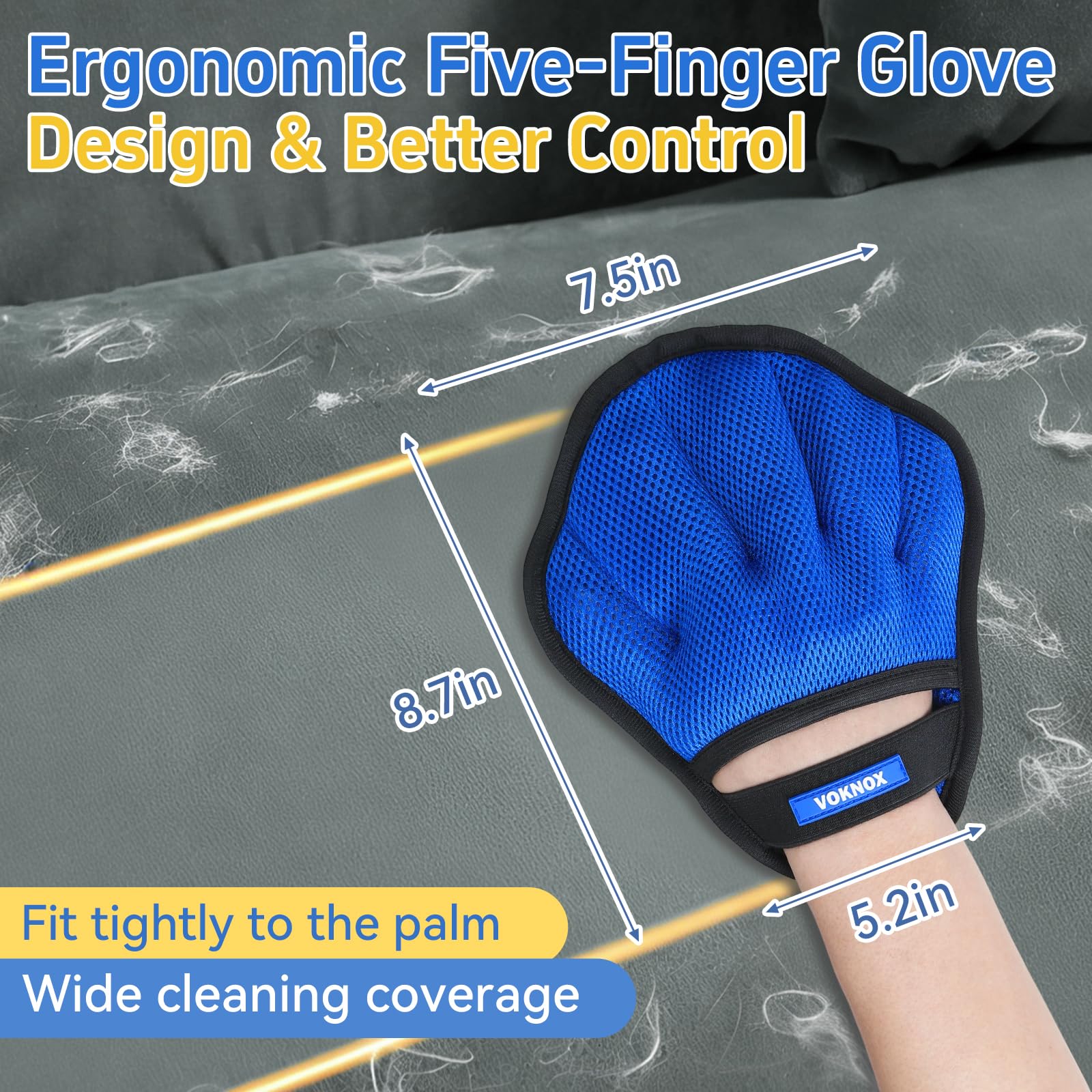 Pet Hair Removal Glove for Dogs & Cats, Electrostatic Five-Finger Hair Remover for Furniture, Couch, Carpet & Car Seat, Reusable Washable Pet Fur Cleaning Tool, Not for Grooming (1 PCS) - image 3