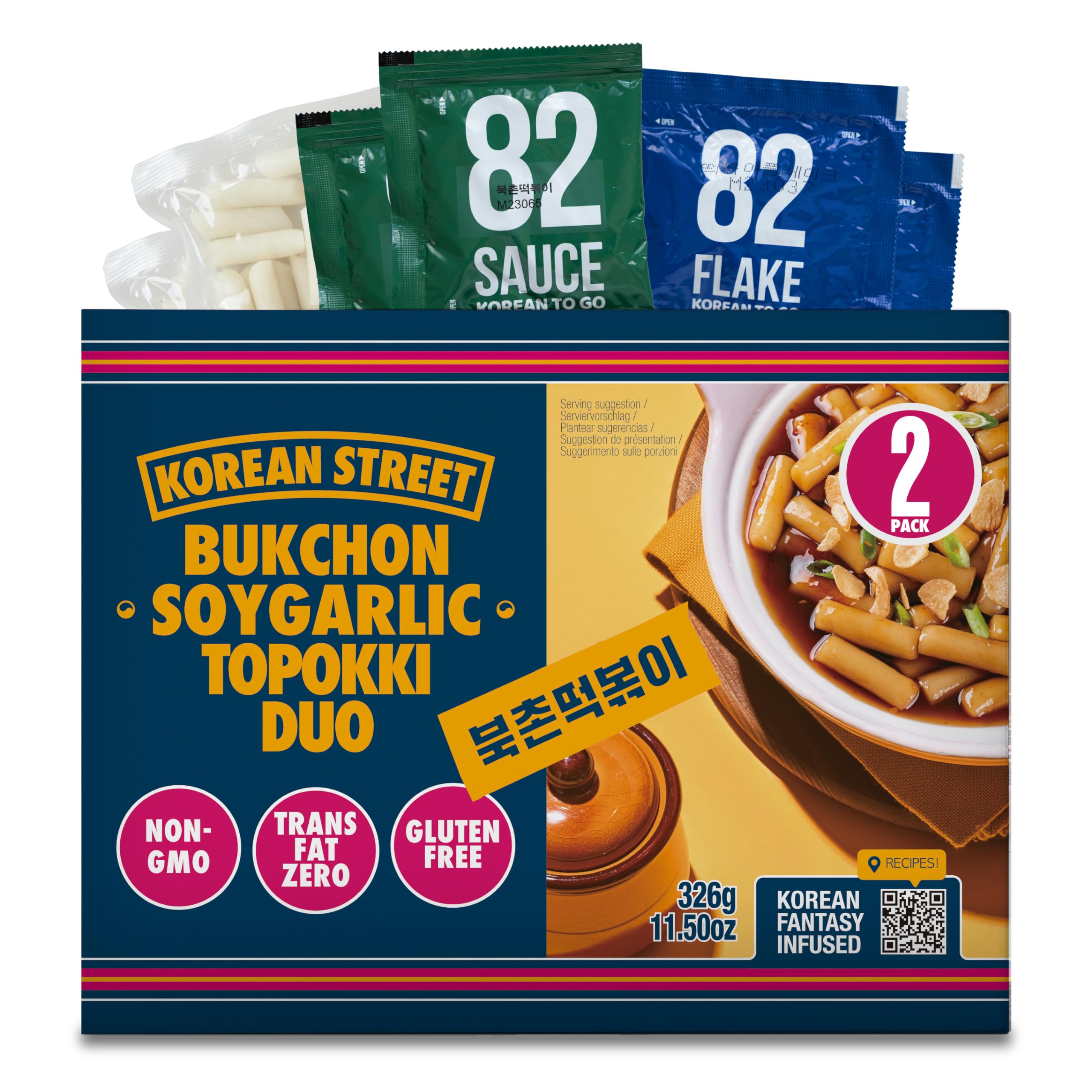 [Korean Street] Tteokbokki Bukchon con Salsa di Soia e Aglio (2 PACK) - Snack coreano autentico con una perfetta miscela di sapori salati e dolci Topokki
