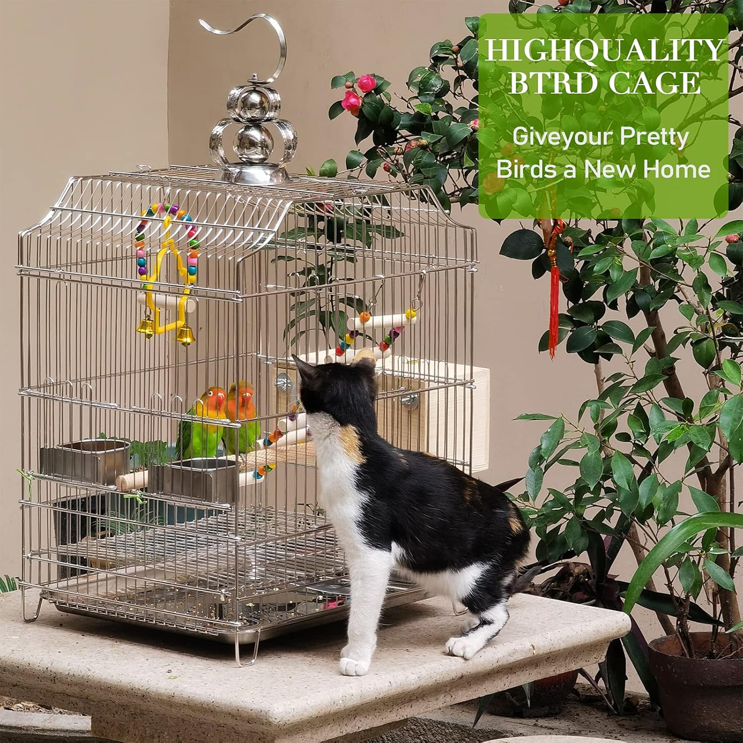 Lilithye Large Stainless Steel Parakeet Bird Cage 30 Inch Height Hanging Parrot Bird Cages with Stand for Cockatiels African Grey Quaker Parakeets Conures Pigeons Flight Perches Birdcage : Pet Supplies