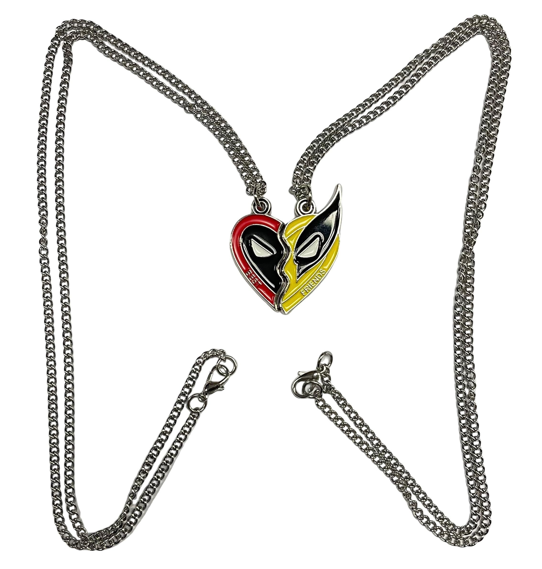 Classic Dead-Pool Wolverine Best Friends Red And Yellow Necklace Half Pendant Dog Tag Set