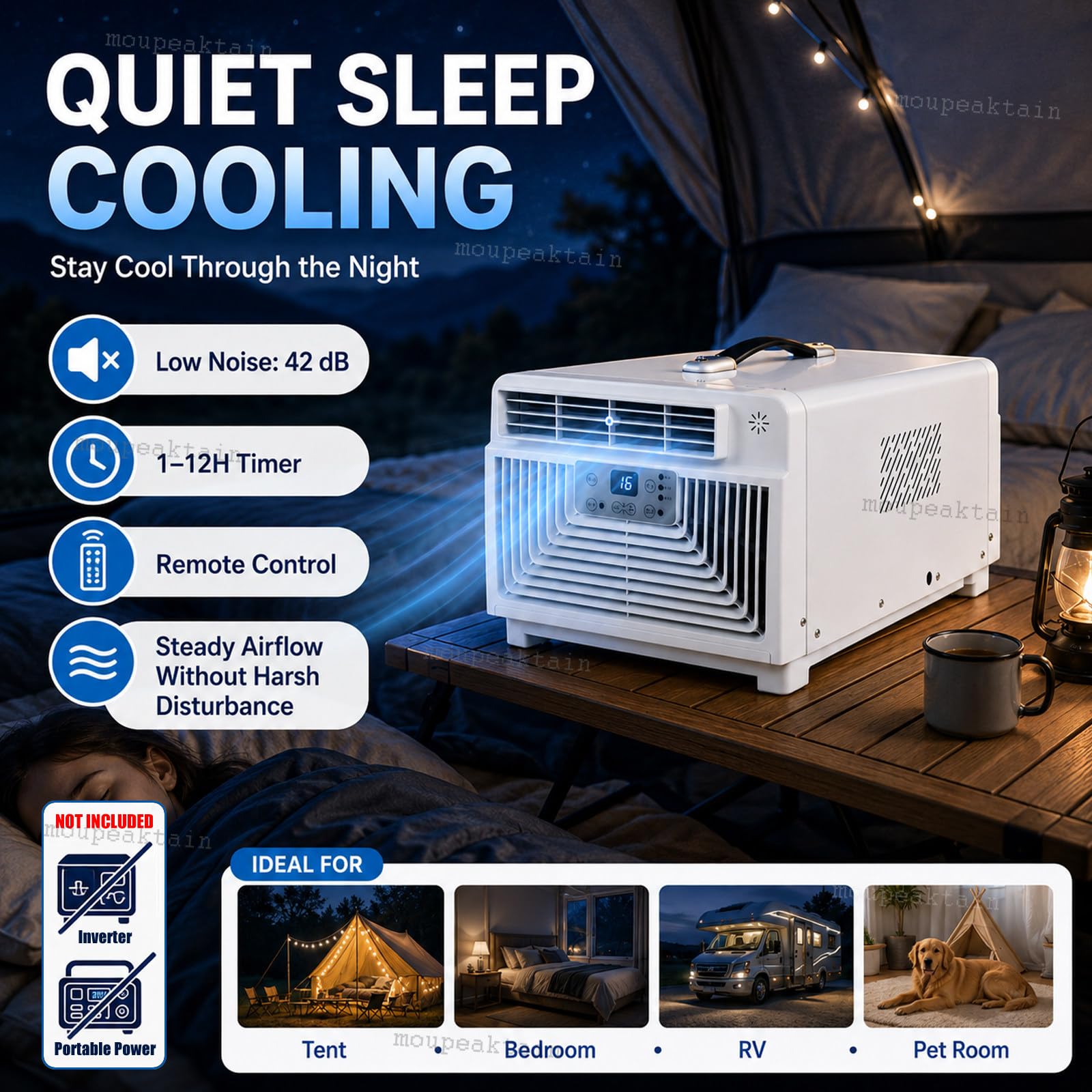 Aire Acondicionado 220V 3400 BTU, Climatizador Portátil 3 En 1 con Frío, Deshumidificador Y Ventilador Mando a Distancia, Temporizador 12h, para Autocaravana, Camión Y Habitación Pequeña