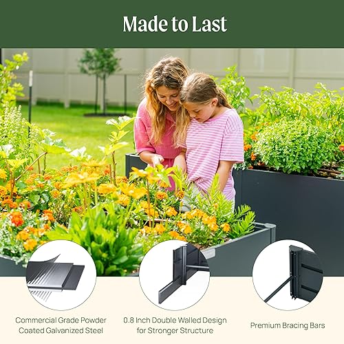 Miniatura 6 de Vego garden Cama de jardín elevada extra alta de 32 pulgadas, 27 x 83 pulgadas, moderno kit de camas de jardín elevadas, caja de metal para