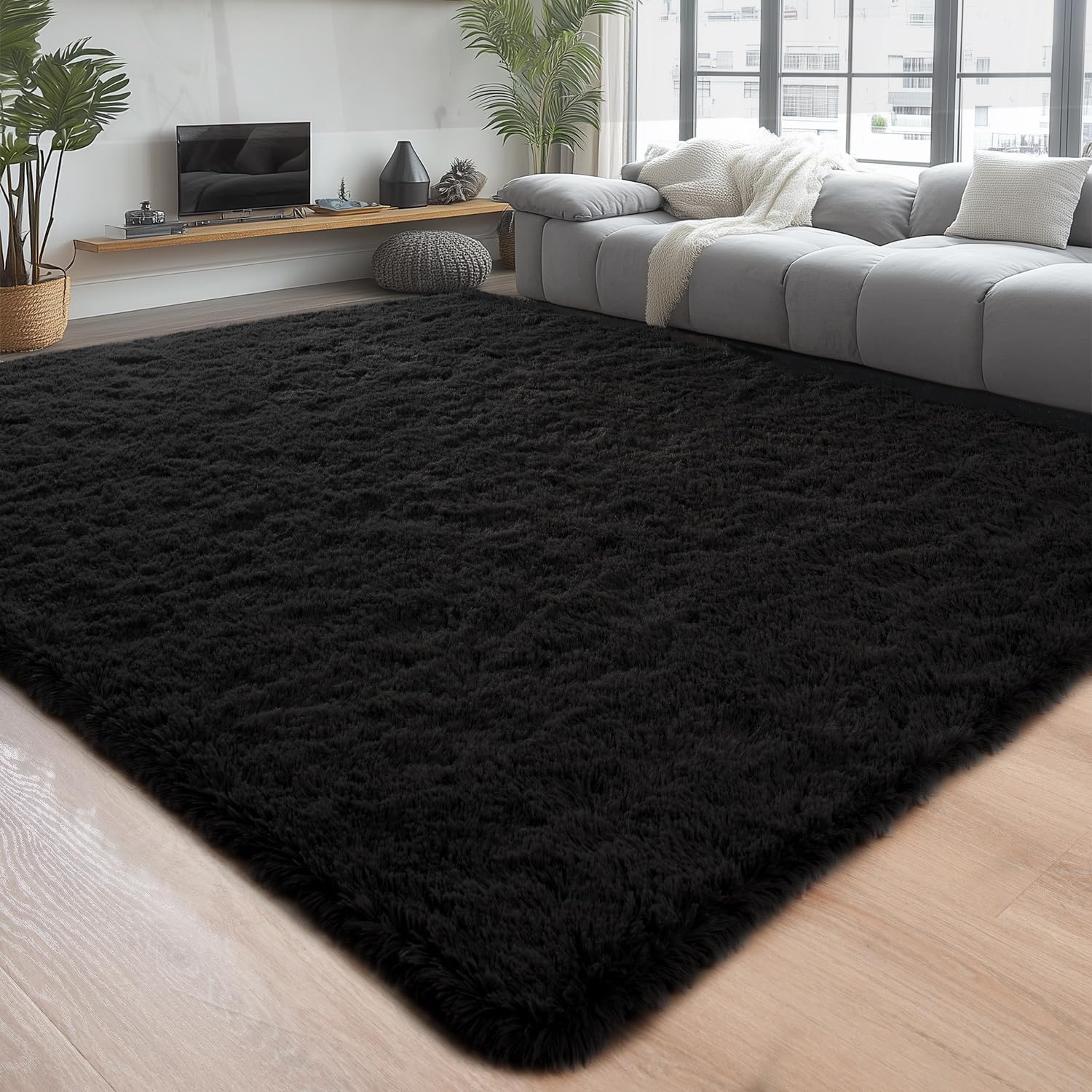 Chicrug Soft Area Rugs for Bedroom Living Room Plush Fluffy Rug 9x12 Feet, Shag Furry Area Rug Carpet Non Shedding for Nursery Children Kids Girls Room Home Decorative, Black