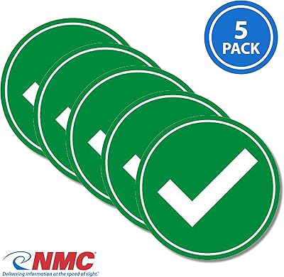 NMC ISO473AP Green Check Mark Label, Sticker/Decal, 4 X 4 X 0.005, Pressure Sensitive Vinyl .0045 Pack of 5