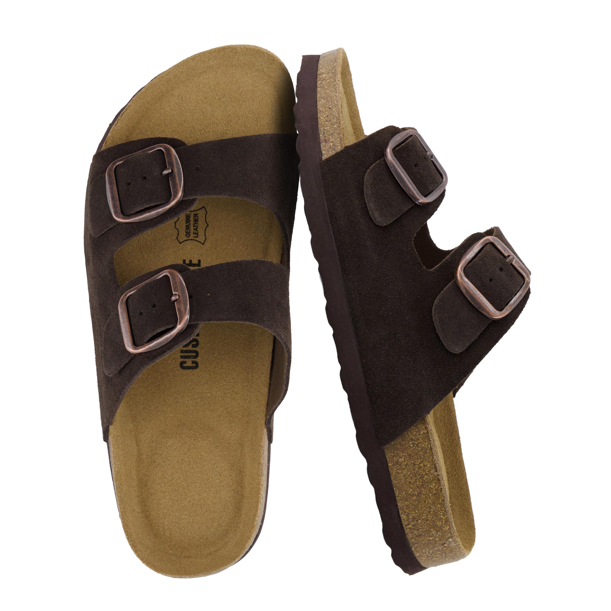 CUSHIONAIRE Logo 100% Genuine Leather Suede Slides
