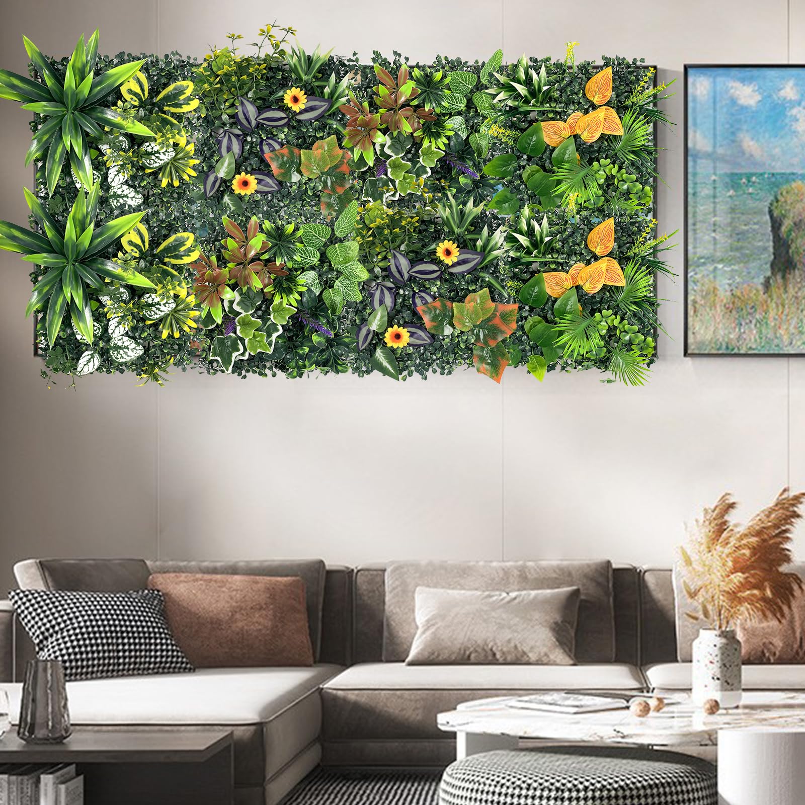 4 Panneaux Murs de Plantes Artificielles, 25 * 25cm, Décoration Murale en Gazon Synthétique, Panneau Végétal Synthétique, Mur Végétal Artificiel, pour Décoration Intérieure Extérieure
