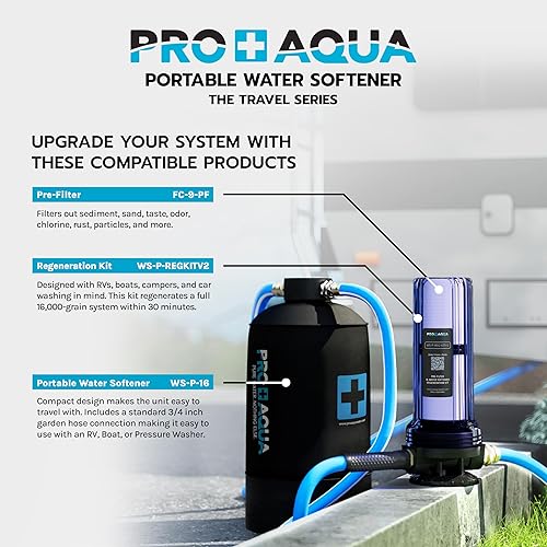Miniatura 8 de PRO+AQUA Suavizante de agua portátil de 16,000 granos para RV, remolques, barcos, lavado de autos móvil, lavado a presión, protege los sistemas de