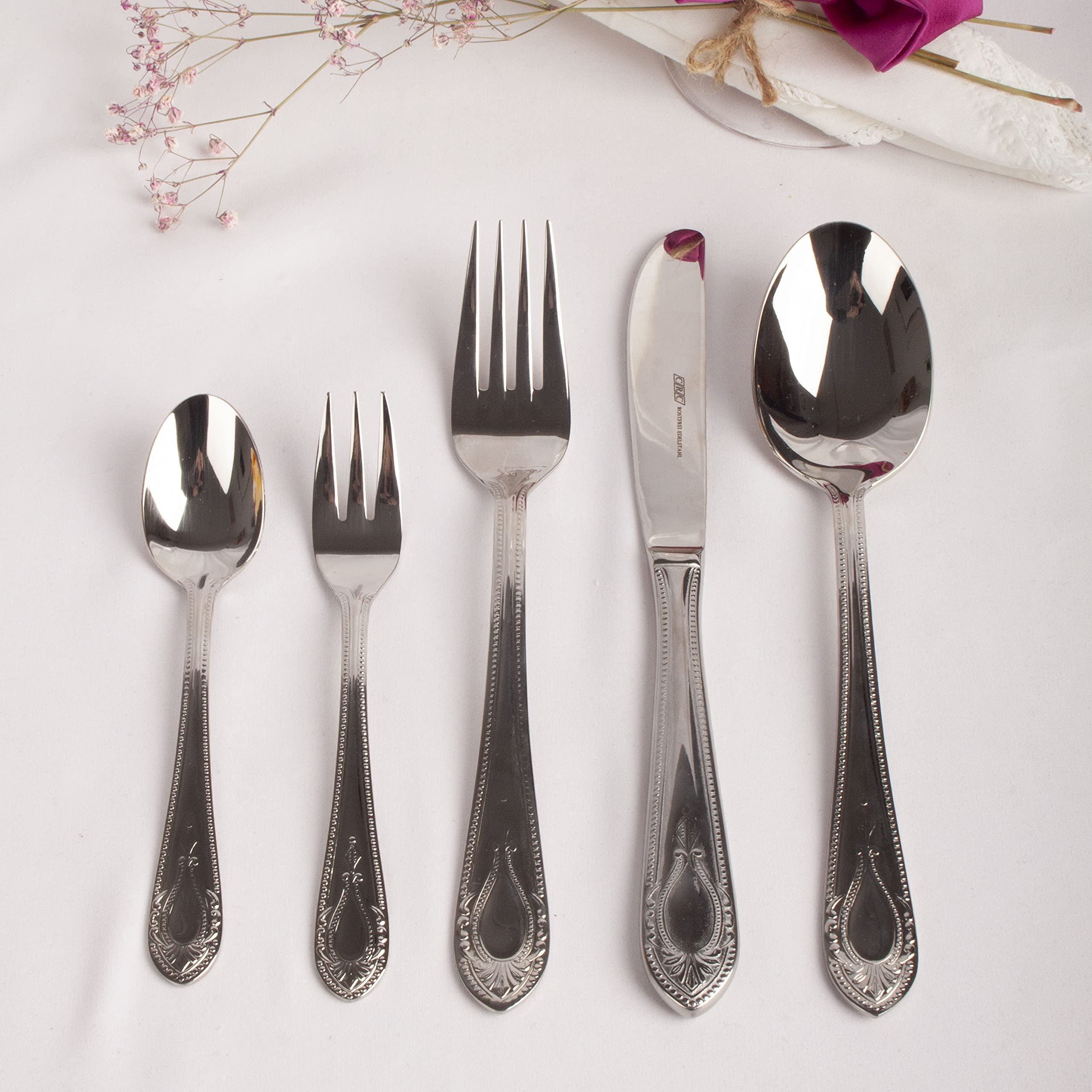CRC Cubertería de Mesa 30 Piezas Toscana 1285 - Acero Inoxidable 18/10 - Cuchara, Cuchillo, Tenedor, Cucharilla, Tenedor Postre