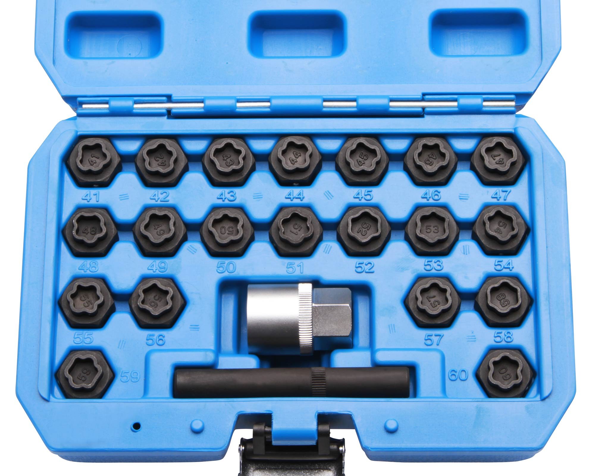 22-tlg. Felgenschloss Demontage Werkzeug geeignet für BMW – Spezialadapter 1/2" mit 21 mm Aufnahme – Radschloss Schlüssel Set CrMo