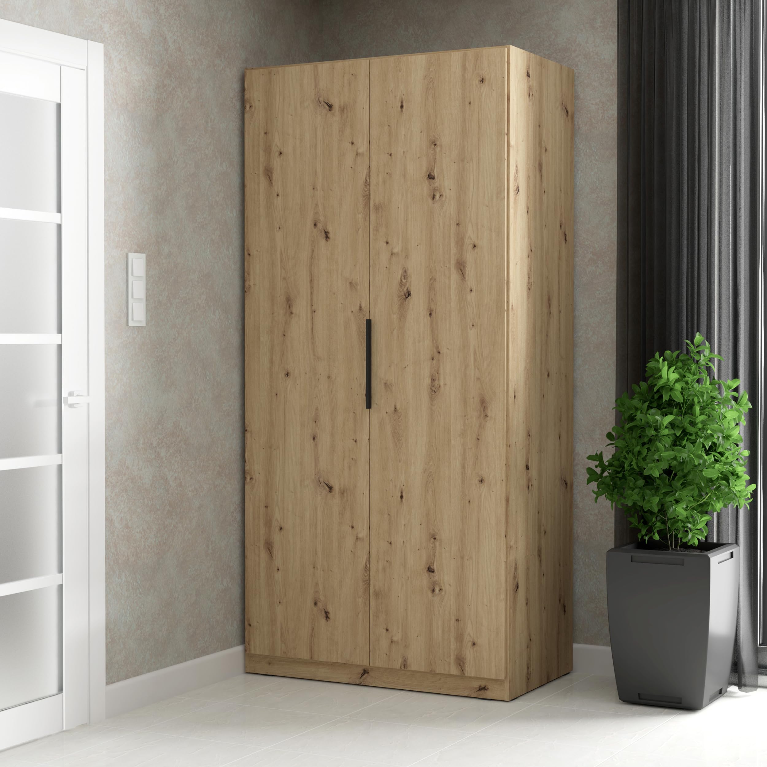 FORTE CADIXO Kleiderschrank 100, 2-türiger Drehtürenschrank, Holzwerkstoff, Artisan Eiche Dekor, 100,9 cm breit, 212,9 cm hoch, 58,9 cm tief