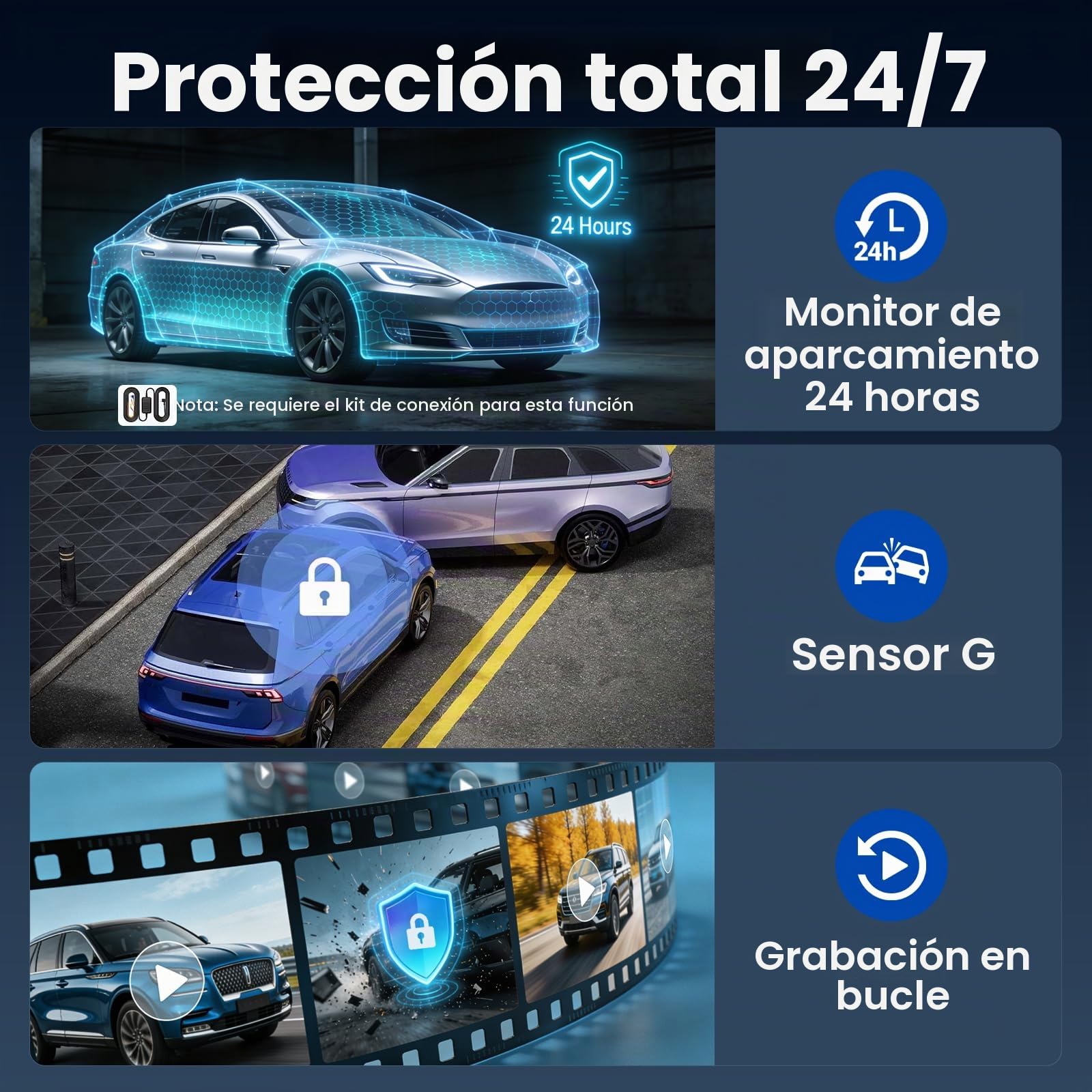 Espejo Retrovisor 10" Dashcam 2K Delantera Trasera 64GB