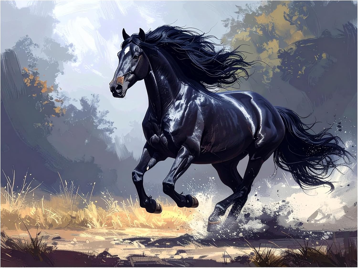 Tile Mural Running Black Stallion Galloping Horse Kitchen Shower Wall Backsplash