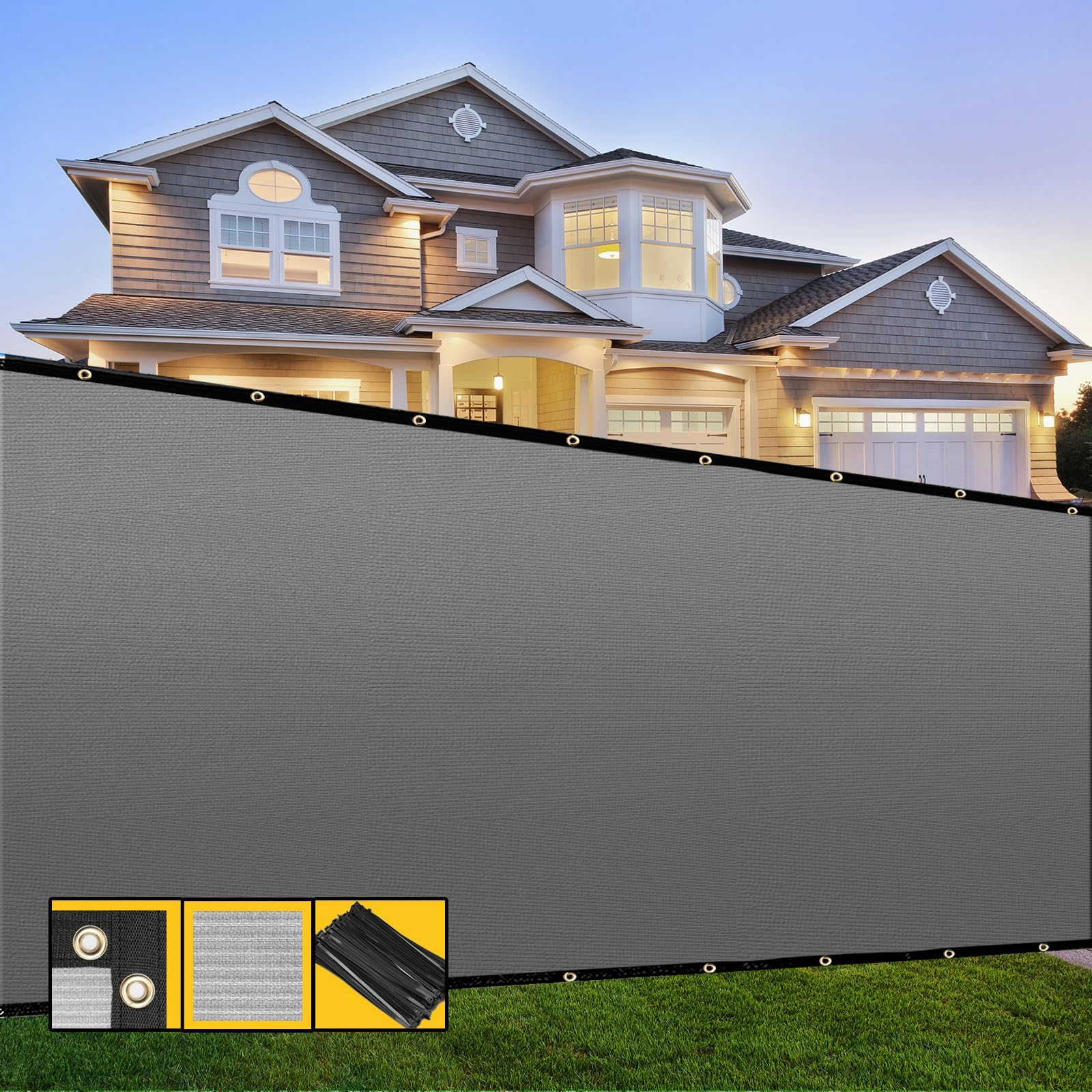 Customized 4' x 180' Gray Fence Privacy Screen,with Bindings & Grommets,Heavy Duty for Gardens Backyard Patio Tennis Court Pool Construction Project Outdoor Events,We Make Custom Sizes