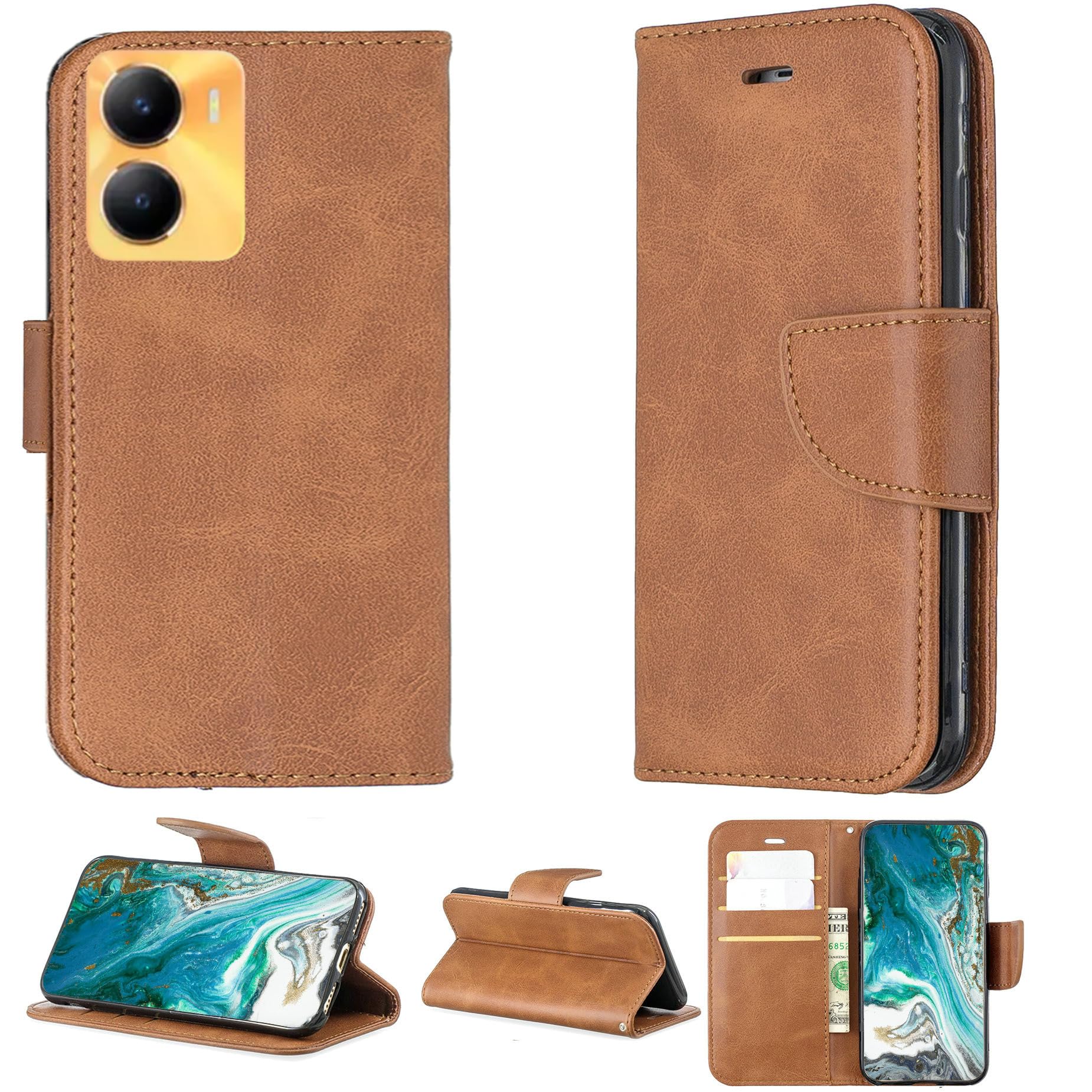 Case For Vivo Y56 5G Case Compatible with Vivo Y56 5G Phone Case Cover Flip Stand Cover PU Leather YZW Wallet Case Brown