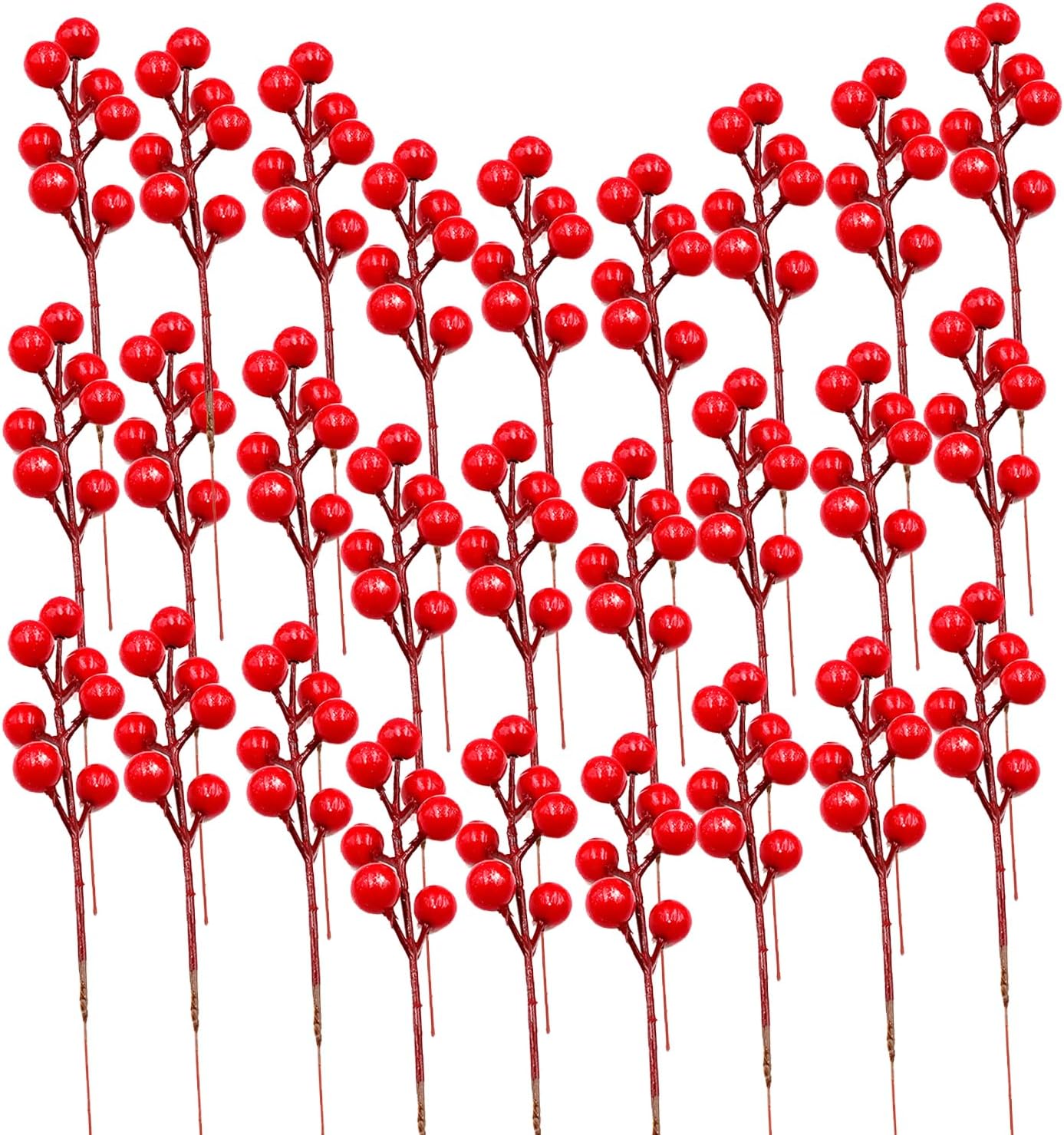 WJboand 20PCS Fake Christmas Burgundy Holly Red Berry Home Party Wedding Ornament Artificial Floral Simulation Wreath Season Decorative