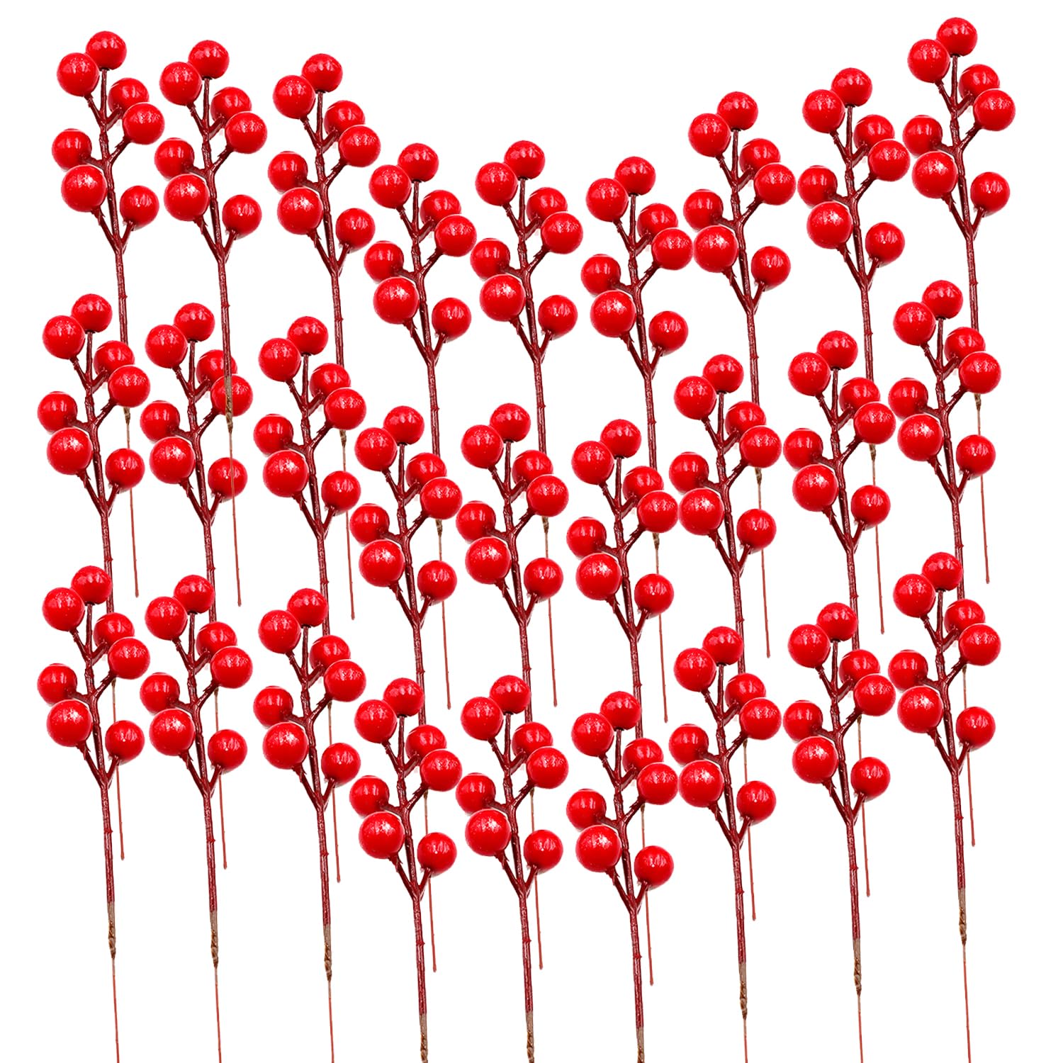 WJboand 20PCS Fake Christmas Burgundy Holly Red Berry Home Party Wedding Ornament Artificial Floral Simulation Wreath Season Decorative