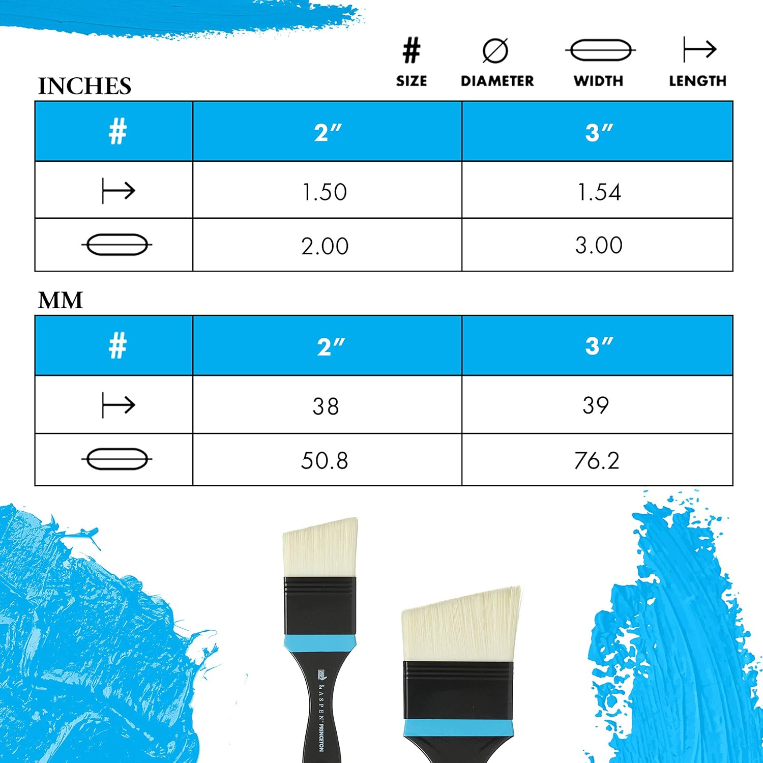 Princeton Aspen, Glare-Free Indoor/Outdoor Brush for Acrylic & Oil, Series 6500 Synthetic, Angular Mottler, 2 Inch