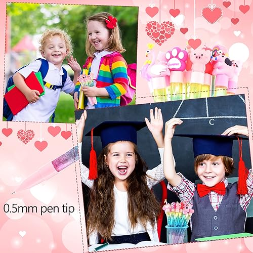 Miniatura 5 de Tinlade 14 bolígrafos de tinta de gel de dibujos animados para el día de San Valentín, lindo bolígrafo de cristal con purpurina arcoíris para