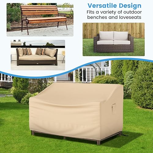 Miniatura 4 de GOFLAME Funda para sofá de patio de 2 plazas, funda resistente para sofá de exteriores, con rejillas de ventilación, asa y hebilla, resistente al