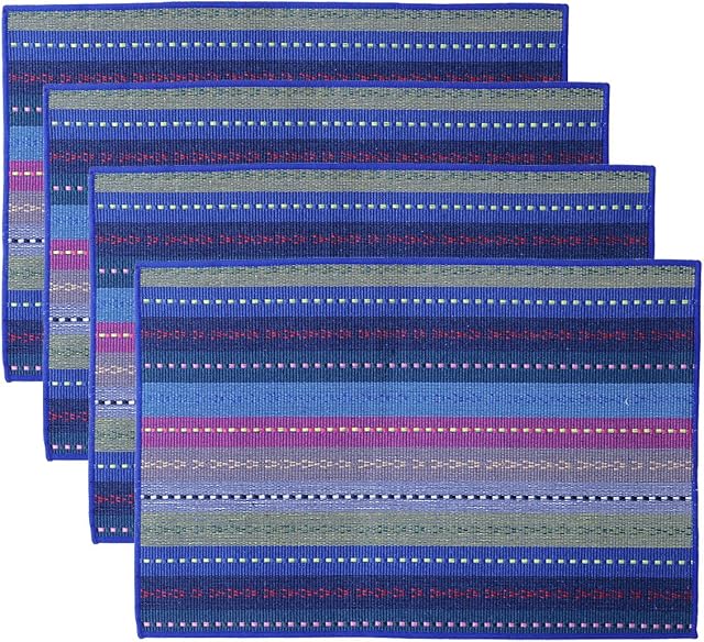 Mogoko Woven Cotton Placemat, Anti-Slip Heat Insulation Washable Fabric Kitchen Dining Table Mats Set of 4-18x12inch (Blue)