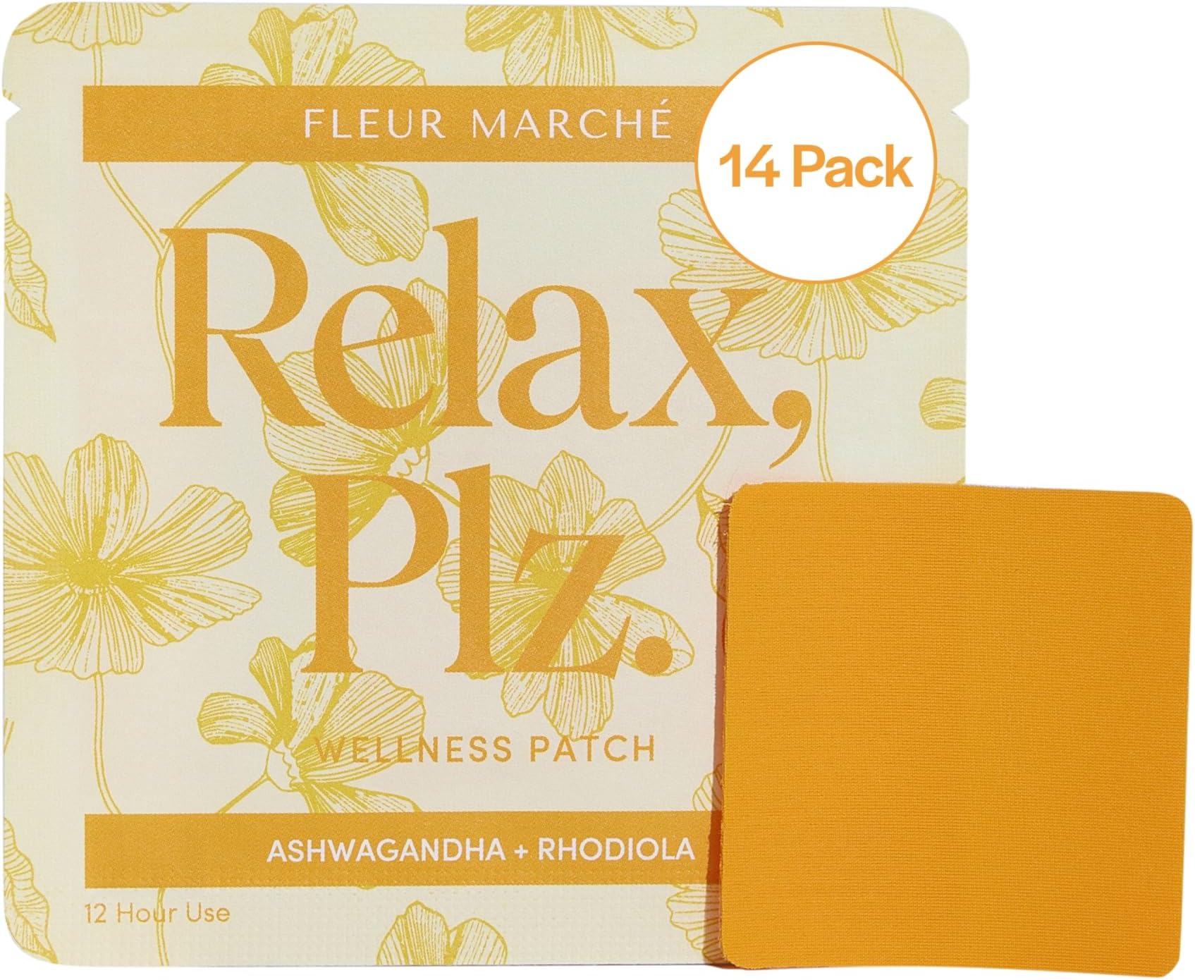 Fleur Marché Relax, Plz Botanical Patch - Calming & Relaxing Wellness Patch with Ashwagandha, Chamomile & Other Powerful Adaptogens - Highly Bioavailable - 14 Patches