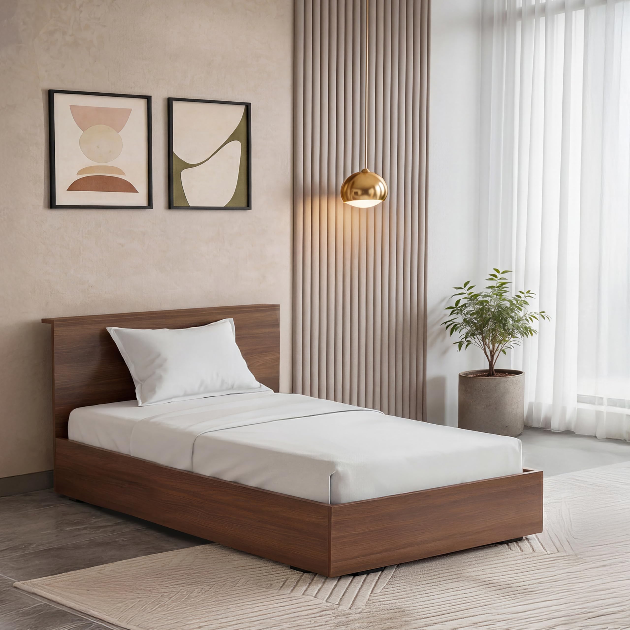 ABOUT SPACE Bed - (84 x 38 inches) Single Bed with Headboard| Floor Standing Engineered Wooden Bed Frame, MDF Base Panel | 1-Year Warranty Cot for Bedroom - Maldau Acacia (Rustic Brown)-image-24