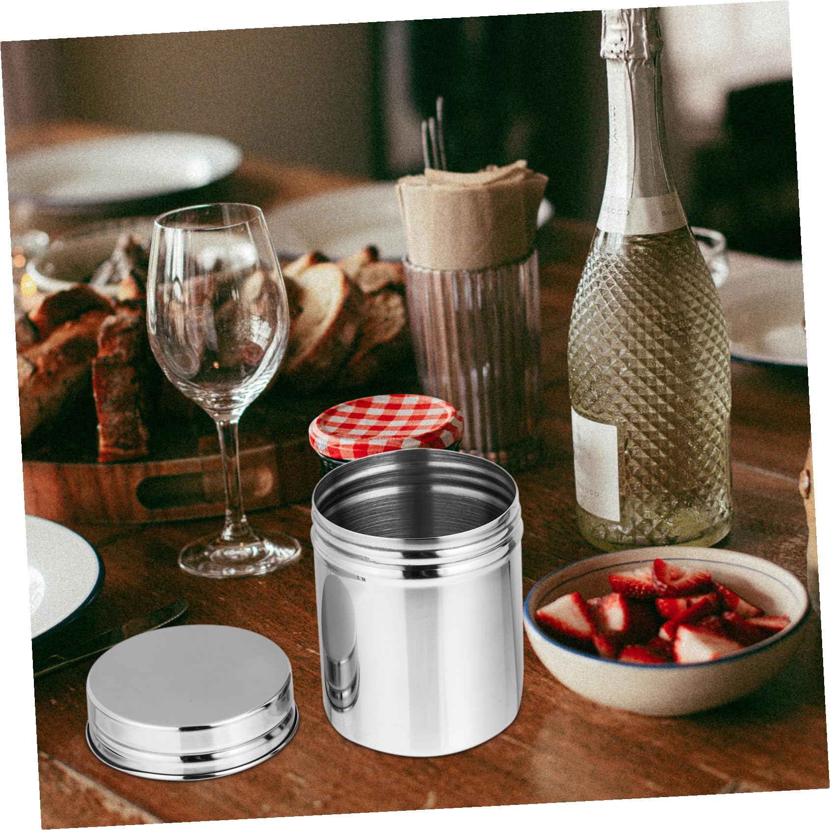 Barattolo in acciaio inox, piccolo come contenitore con tappo a vite, ermeticamente chiuso e in acciaio inox, per riporre la casa e il ristorante