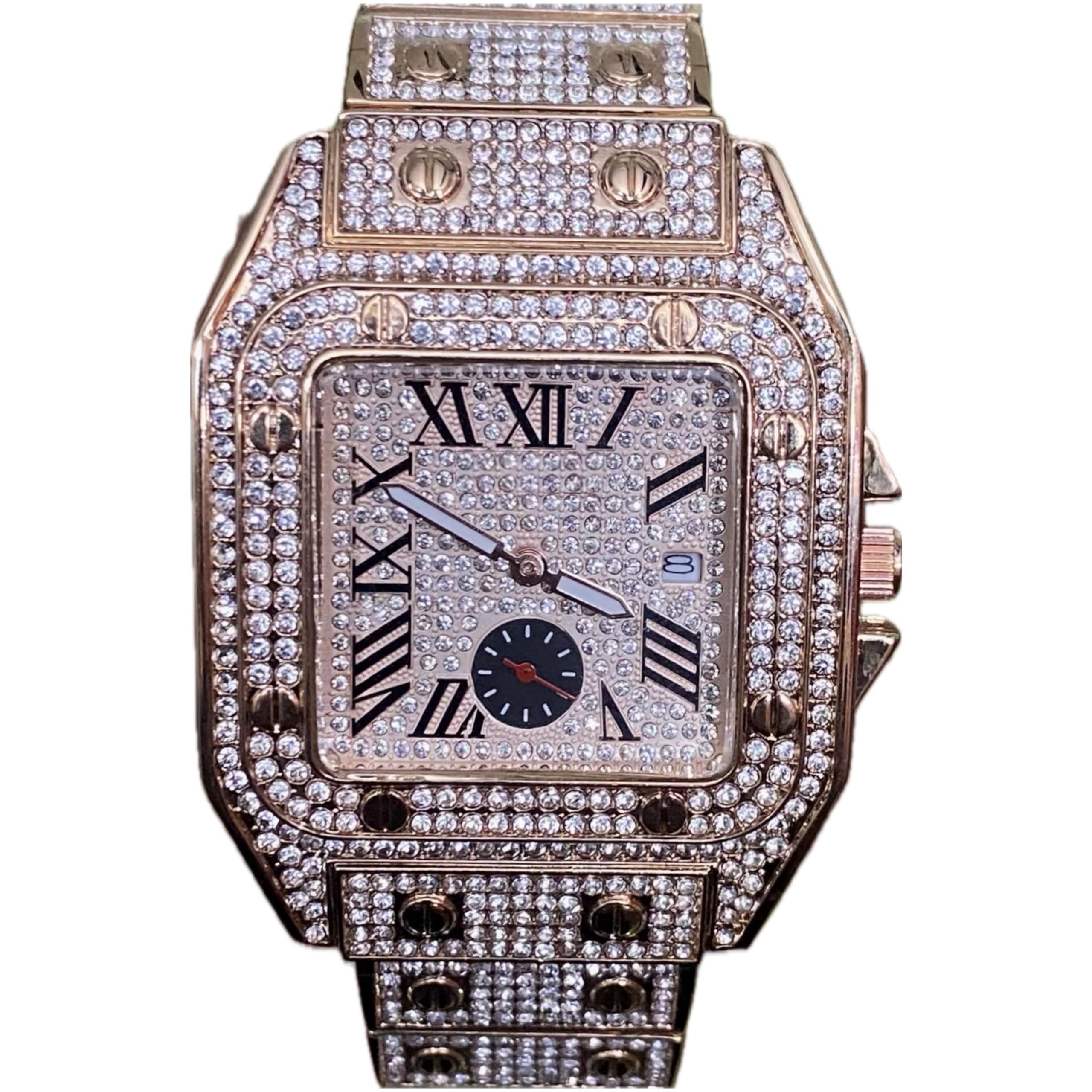 safisha Luxury Mens Square Watch Fashion Full Bling Iced Out Diamond Quartz Analog Watch Men Women Hip Hop Watch (Rose Gold) (B0CM86FQXB) Amazon Price History, Amazon Price Tracker