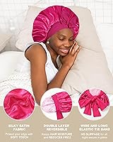 Vista 4 de Gorro de satén para mujer, gorro de seda para dormir, gorro de pelo rizado con banda de corbata, doble capa para dormir, envoltura para el cabello