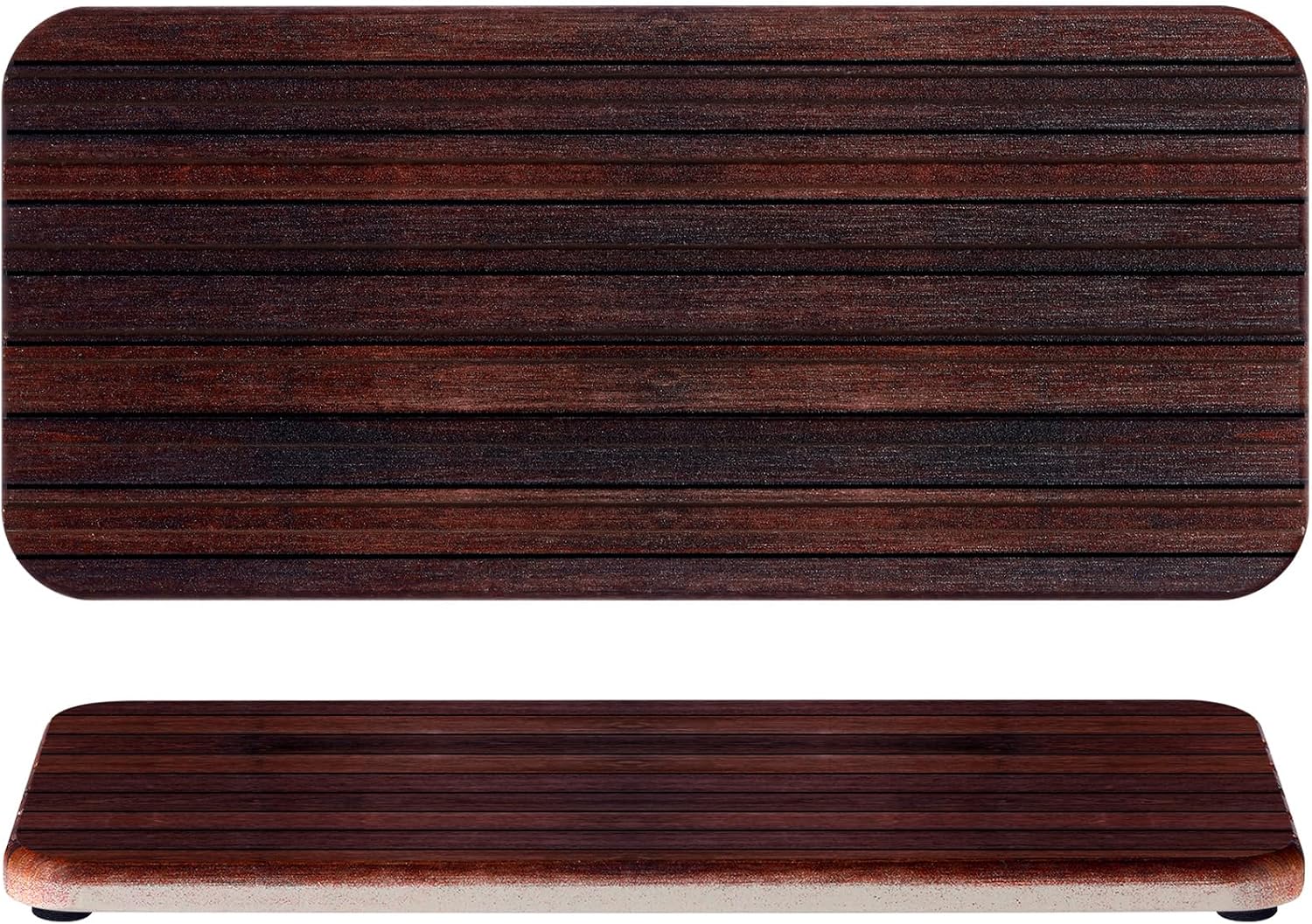 2Pcs 8.6x4'' Water Absorbent Diatomite Coasters Diatomaceous Earth Drying Mat, Grooved Design Water Absorbing Stone for Home Bathroom Decoration Home Warming Gift(Dark Brown)