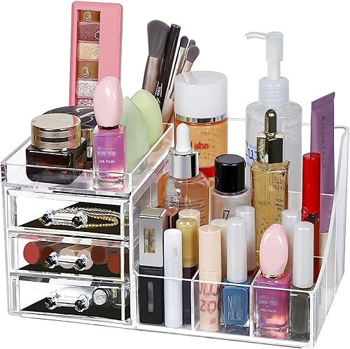 Caja de almacenamiento de maquillaje cosmético y joyería de acrílico transparente -Cajas de plástico de almacenamiento -Ideal para baño