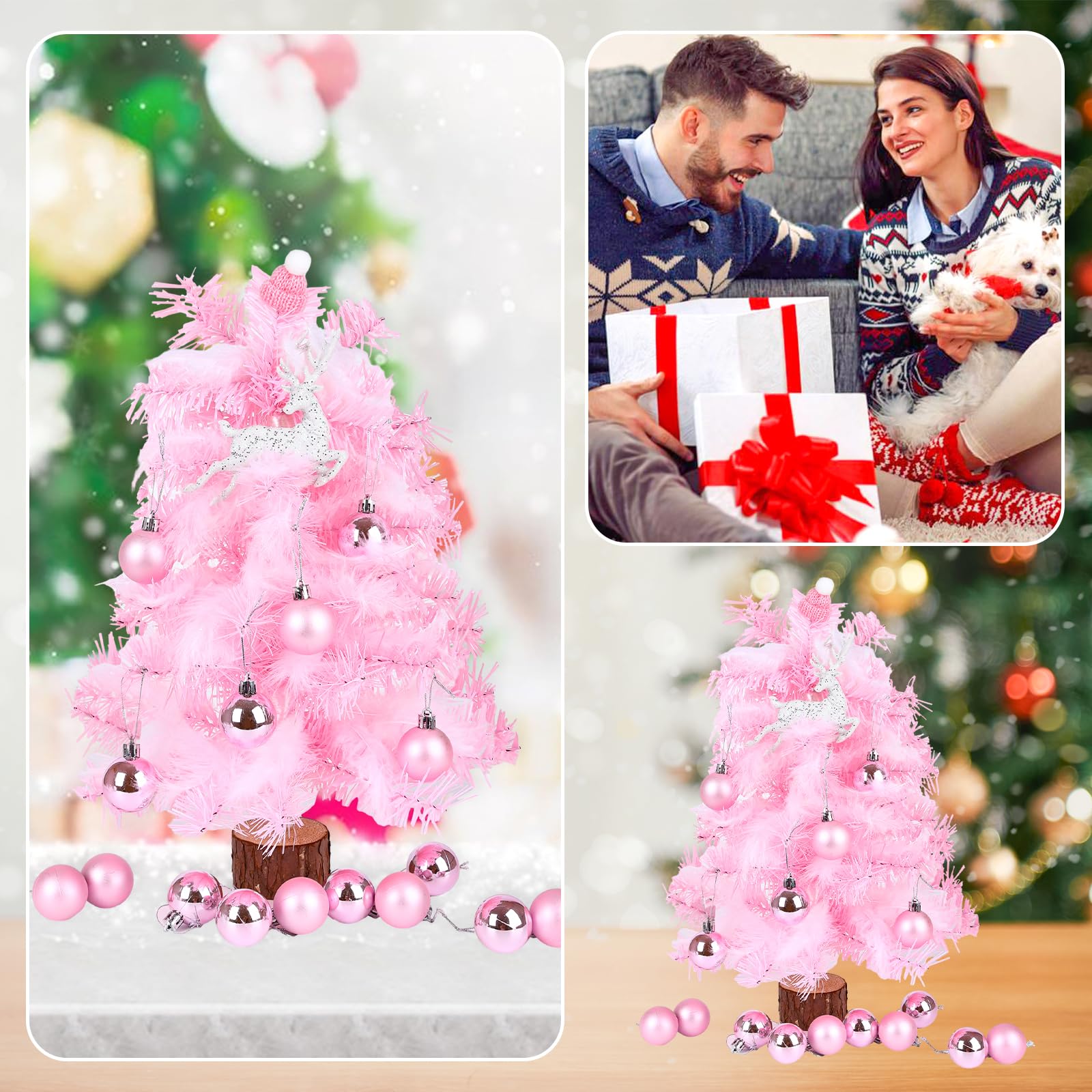 Rosa Mini-Weihnachtsbaum 45 Cm – Künstliche Kiefer Mit Ständer, Für Tischdeko Drinnen & Draußen