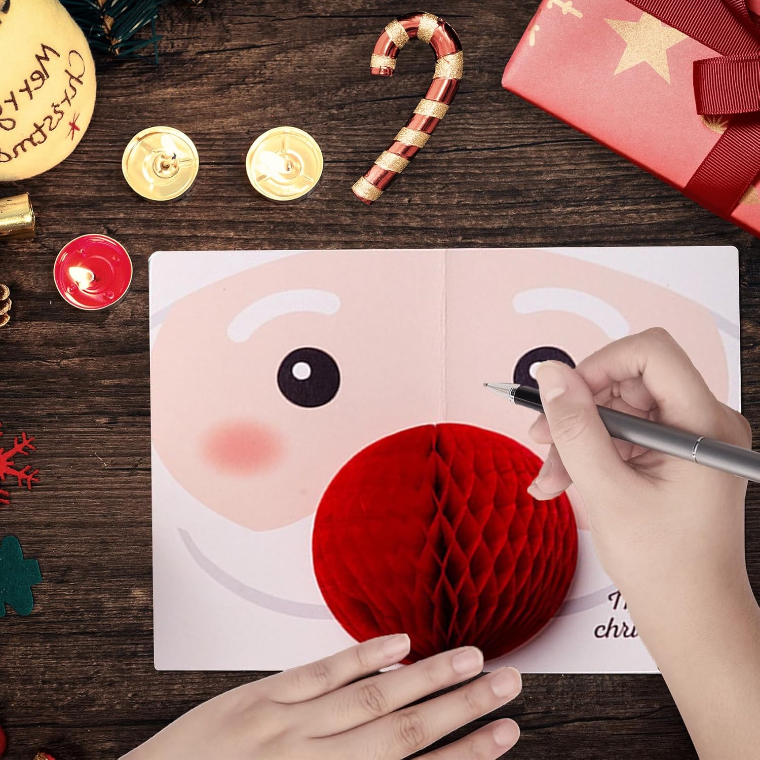 Pop Up Christmas Cards with Envelopes Sealing Stickers, Sets of 6 Fun 3D Honeycomb Xmas Cards, Cute Merry Christmas Card Holiday Greeting Gift for Kids Children Friends - Image 9