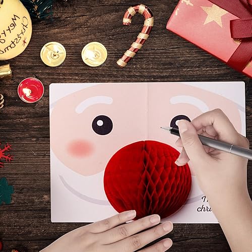 Miniatura 8 de Tarjetas de Navidad desplegables con sobres adhesivos de sellado, juegos de 6 divertidas tarjetas de Navidad 3D de panal de abeja, bonita tarjeta de
