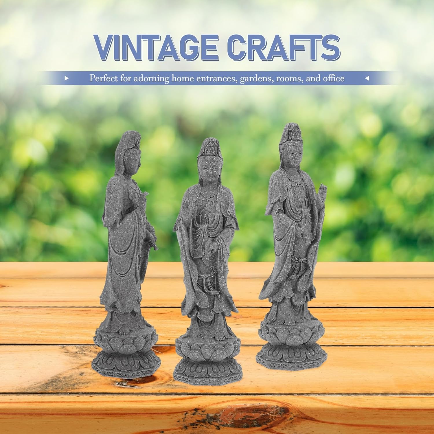 Alipis Avalokitesvara Guan Yin Figurine Desktop Sculpture, Stone Gray Buddha Statue for Home and Garden Decor, Meditation Ornament for Zen Garden and Office